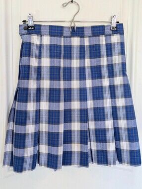 Uniform Wear School Girls Blue Plaid Pleated Skirt S